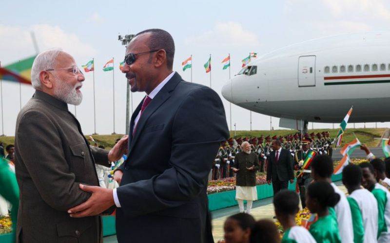 پی ایم مودی کا ایتھوپیا کے ہم منصب نے کیا ایئرپورٹ پرشانداراستقبال